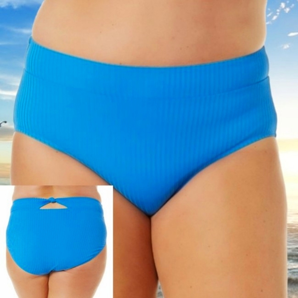 New TIME AND TRU Plus Size Blue High Waist Ribbed Swimsuit Bikini Bottoms